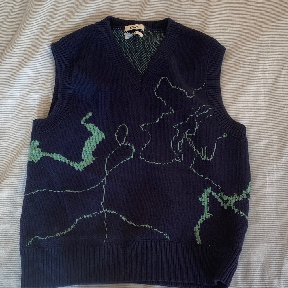 COS V-Neck Sweater Vest with Green Pattern